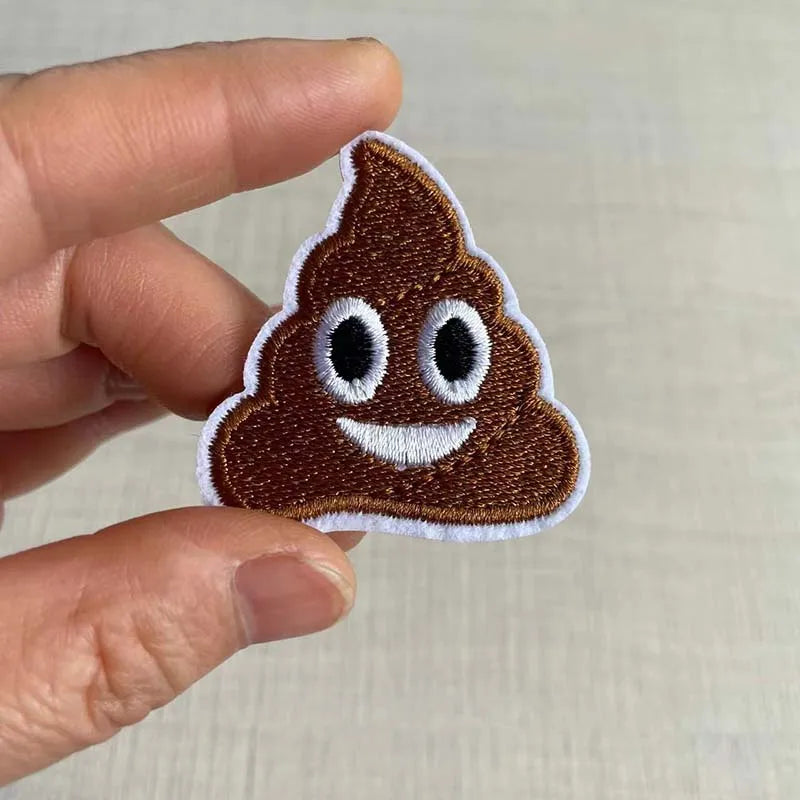 Poop Emoji Iron-On Patches – Set of 10 Fabric Embroidery Appliques