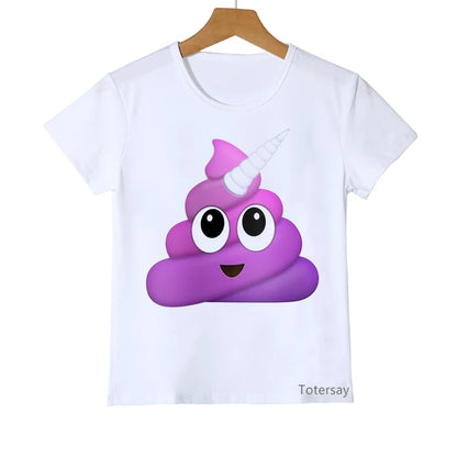 Unisex Kids' Rainbow Unicorn Poop Graphic T-Shirt – Playful Summer Shirt