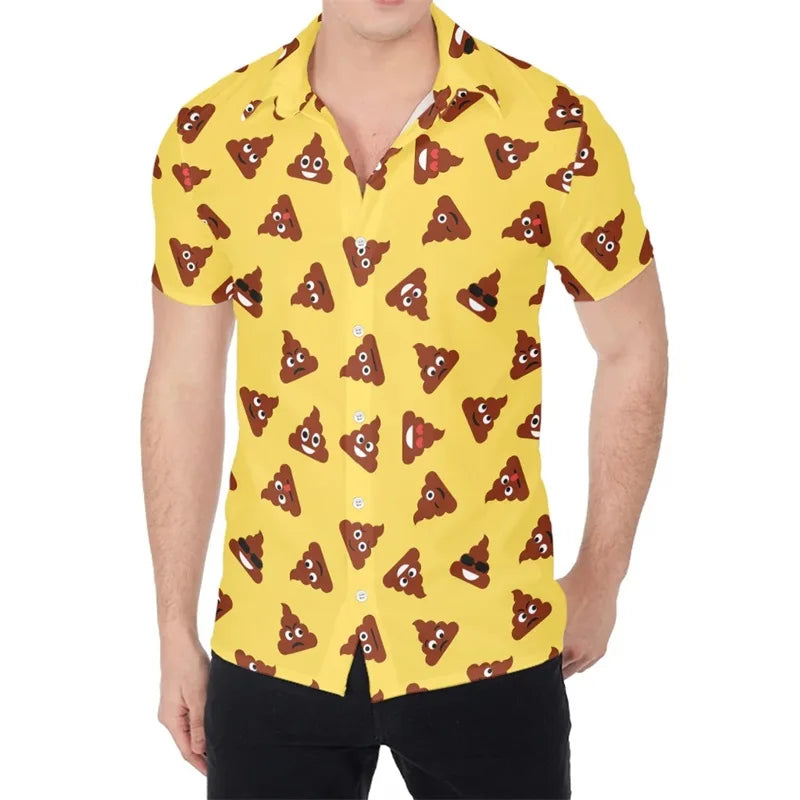 Men's "Cheeky Charm" Poop Pattern Aloha Shirt – Short Sleeve Button-Down Beachwear
