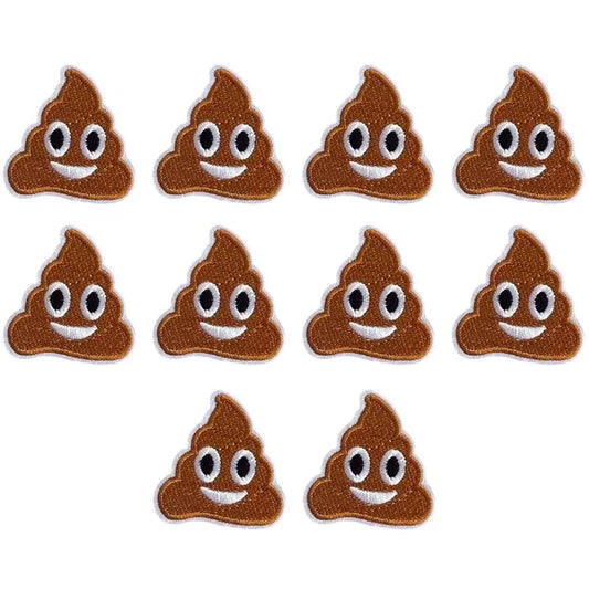 Poop Emoji Iron-On Patches – Set of 10 Fabric Embroidery Appliques
