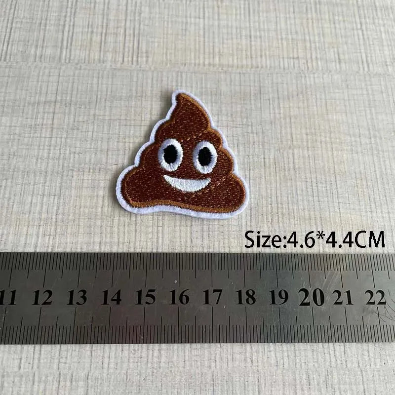 Poop Emoji Iron-On Patches – Set of 10 Fabric Embroidery Appliques