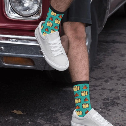 Turquoise Poop & Toilet Paper Crew Socks – Fun & Crazy Style!