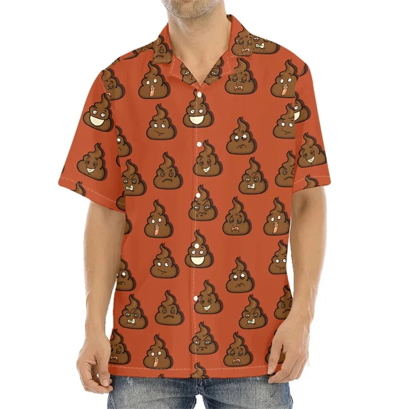 Men's "Cheeky Charm" Poop Pattern Aloha Shirt – Short Sleeve Button-Down Beachwear