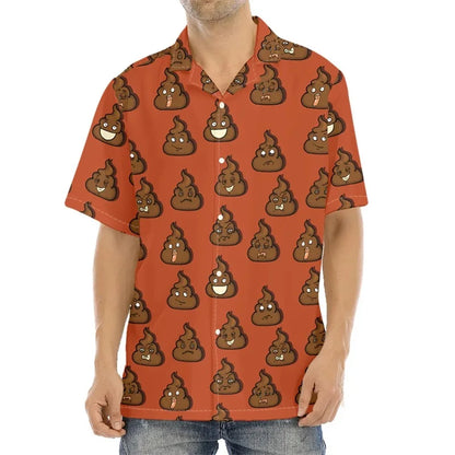 Men's "Cheeky Charm" Poop Pattern Aloha Shirt – Short Sleeve Button-Down Beachwear
