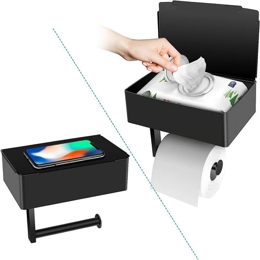 Toilet Paper Holder with Shelf – Built-In Flushable Wipes Dispenser for Bathroom Storage