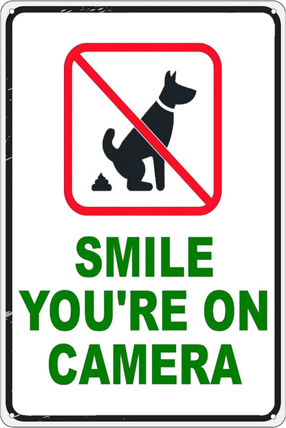 No Pooping Dog – Smile, You're on Camera! Funny Metal Tin Sign