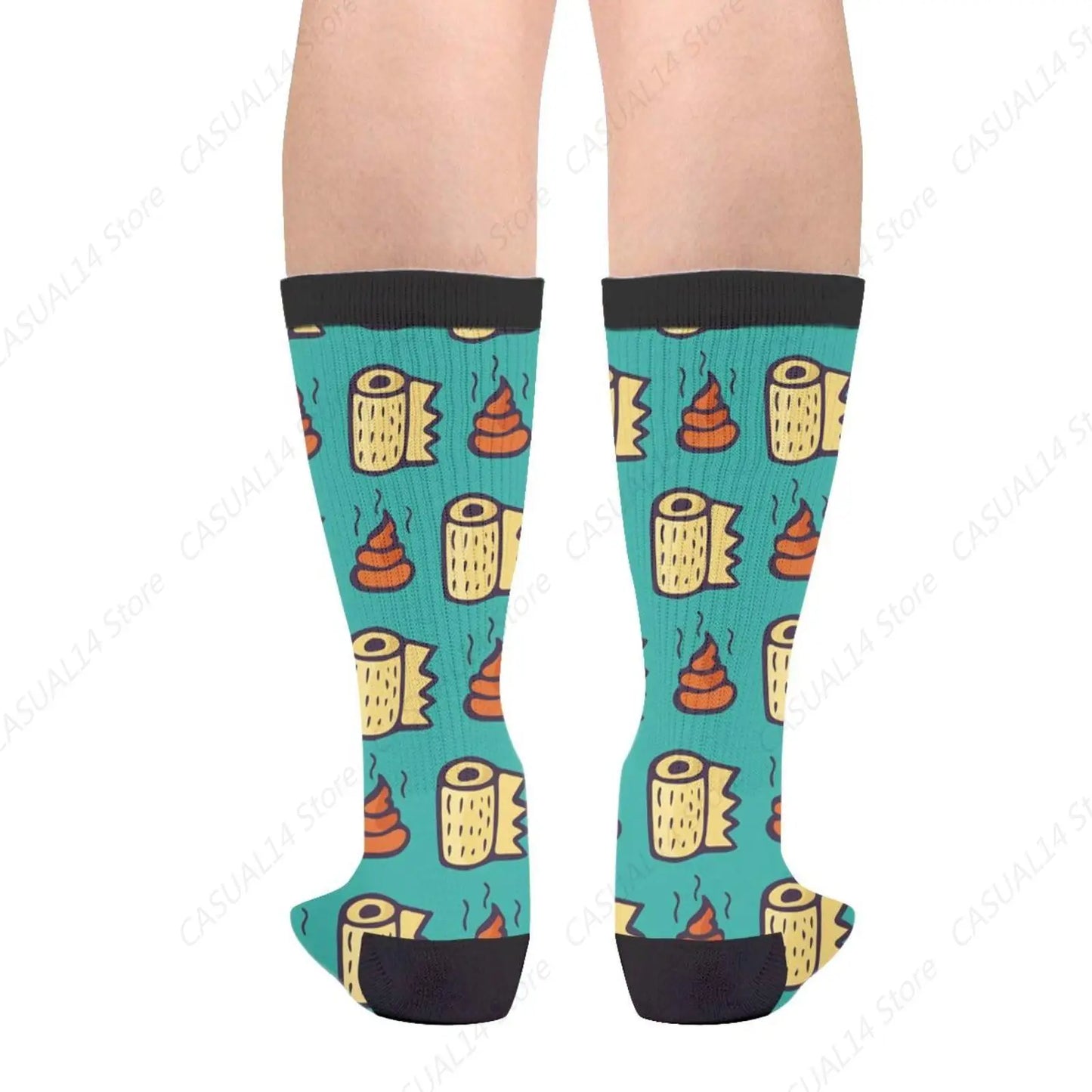 Turquoise Poop & Toilet Paper Crew Socks – Fun & Crazy Style!