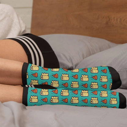 Turquoise Poop & Toilet Paper Crew Socks – Fun & Crazy Style!