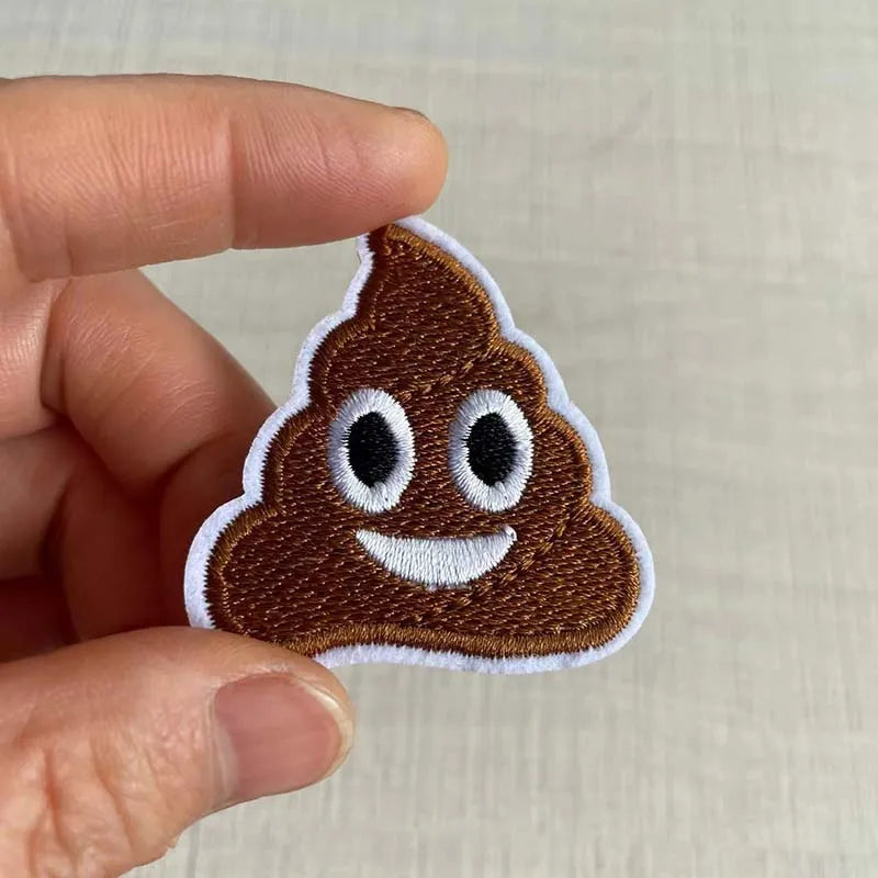 Poop Emoji Iron-On Patches – Set of 10 Fabric Embroidery Appliques