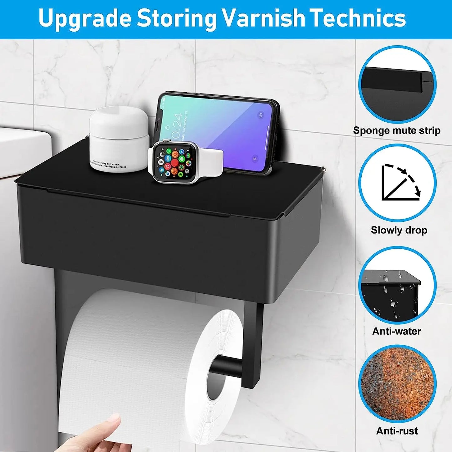 Toilet Paper Holder with Shelf – Built-In Flushable Wipes Dispenser for Bathroom Storage