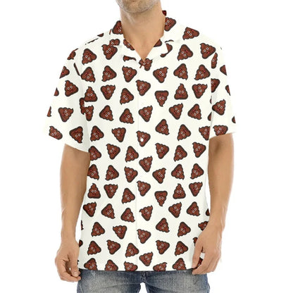 Men's "Cheeky Charm" Poop Pattern Aloha Shirt – Short Sleeve Button-Down Beachwear