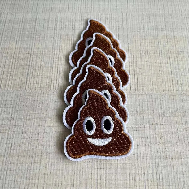 Poop Emoji Iron-On Patches – Set of 10 Fabric Embroidery Appliques