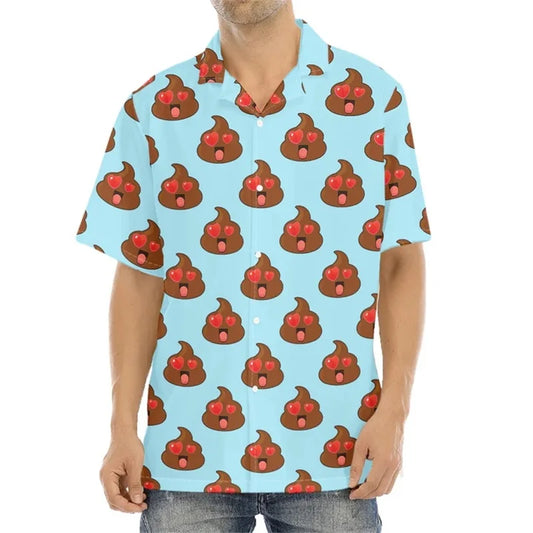 Men's "Cheeky Charm" Poop Pattern Aloha Shirt – Short Sleeve Button-Down Beachwear